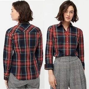 J CREW Tailored Fit Perfect Shirt in Steward Plaid Size 0